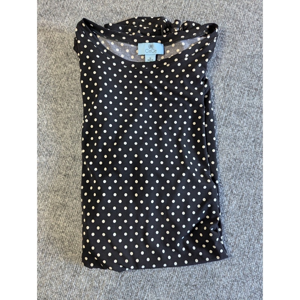 NEW! Cece Dress Mini Ruffle Polka Dot 3/4 Sleeve Black White Women's Size 1X